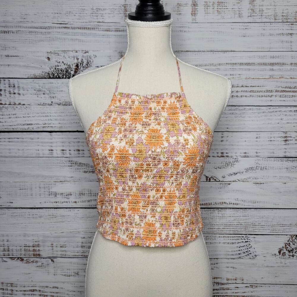 American Eagle Outfitters Smocked Floral Halter Top | Medium